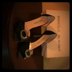 Black dress heels with silver trim